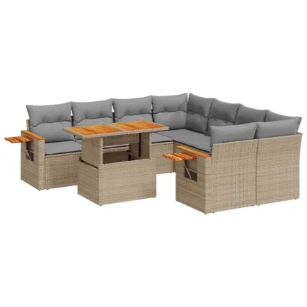 Salon de jardin avec coussins 9 pcs beige résine tressée 2