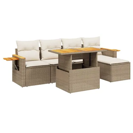 Salon de jardin avec coussins 6 pcs beige résine tressée 2