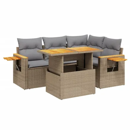 Salon de jardin avec coussins 5 pcs beige résine tressée 2