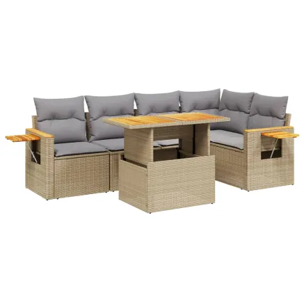 Salon de jardin avec coussins 6 pcs beige résine tressée 2