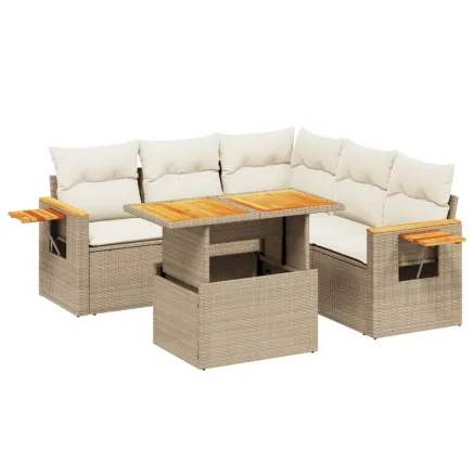 Salon de jardin avec coussins 6 pcs beige résine tressée 2
