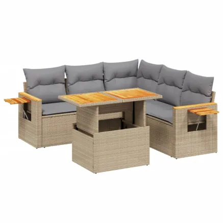 Salon de jardin avec coussins 6 pcs beige résine tressée 2