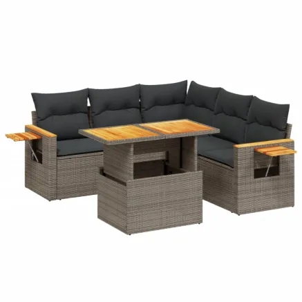 Salon de jardin 6 pcs avec coussins gris résine tressée 2