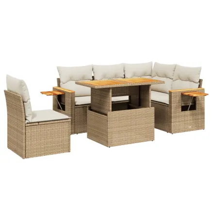 Salon de jardin avec coussins 6 pcs beige résine tressée 2