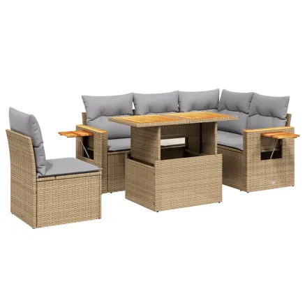 Salon de jardin avec coussins 6 pcs beige résine tressée 2