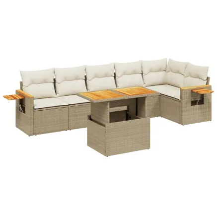 Salon de jardin avec coussins 7 pcs beige résine tressée 2