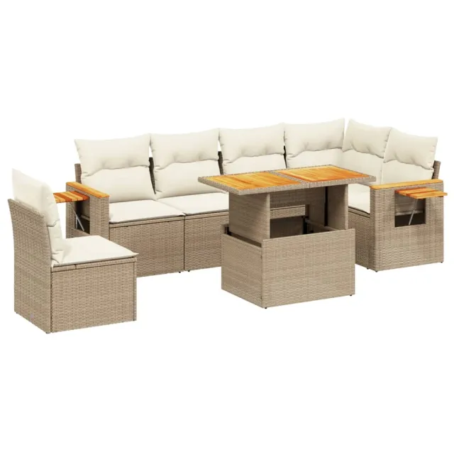 Salon de jardin avec coussins 7 pcs beige résine tressée