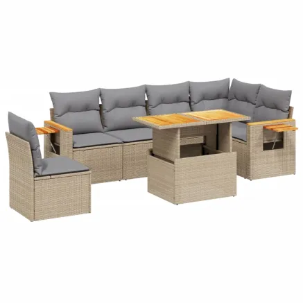 Salon de jardin avec coussins 7 pcs beige résine tressée 2