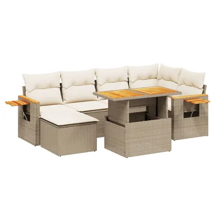 Salon de jardin avec coussins 7 pcs beige résine tressée 2