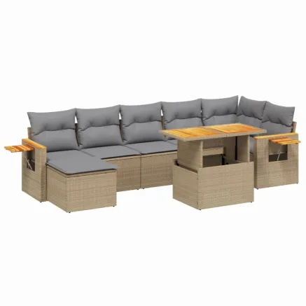 Salon de jardin avec coussins 8 pcs beige résine tressée 2