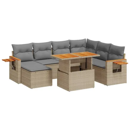 Salon de jardin avec coussins 8 pcs beige résine tressée 2