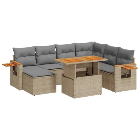 Salon de jardin avec coussins 8 pcs beige résine tressée