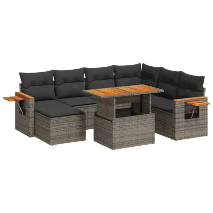 Salon de jardin 8 pcs avec coussins gris résine tressée 2