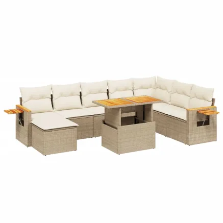Salon de jardin avec coussins 9 pcs beige résine tressée 2