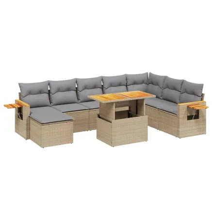 Salon de jardin avec coussins 9 pcs beige résine tressée 2