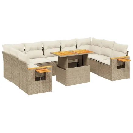 Salon de jardin avec coussins 10 pcs beige résine tressée 2
