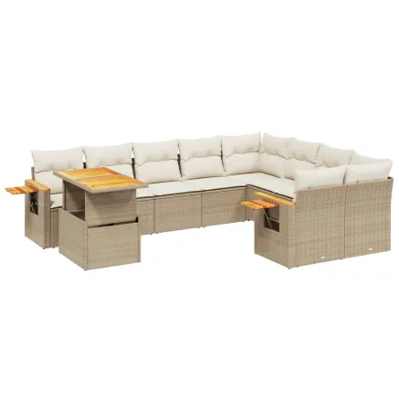 Salon de jardin avec coussins 10 pcs beige résine tressée 2