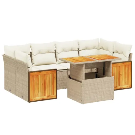 Salon de jardin avec coussins 7 pcs beige résine tressée 2