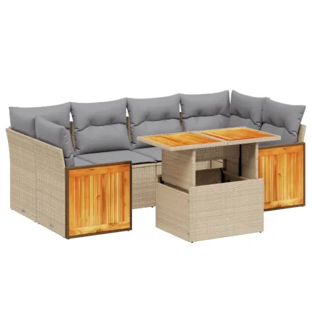 Salon de jardin avec coussins 7 pcs beige résine tressée 2