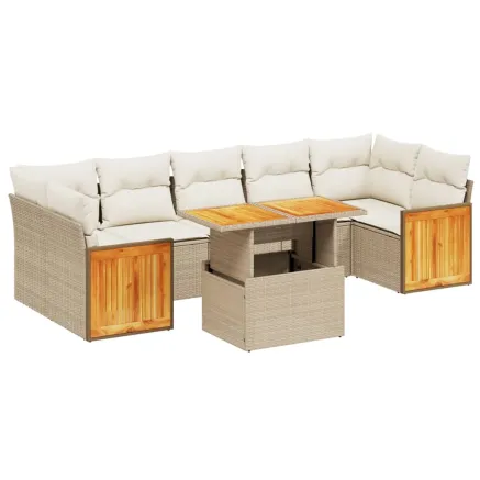 Salon de jardin avec coussins 8 pcs beige résine tressée 2