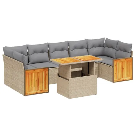 Salon de jardin avec coussins 8 pcs beige résine tressée 2