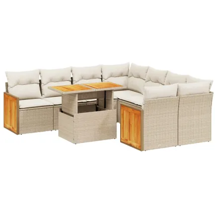 Salon de jardin avec coussins 9 pcs beige résine tressée 2