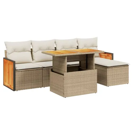 Salon de jardin avec coussins 6 pcs beige résine tressée 2