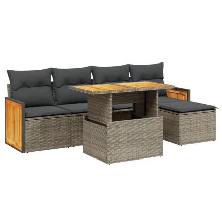 Salon de jardin 6 pcs avec coussins gris résine tressée 2