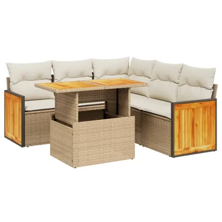 Salon de jardin avec coussins 6 pcs beige résine tressée 2