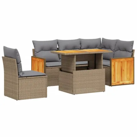 Salon de jardin avec coussins 6 pcs beige résine tressée 2