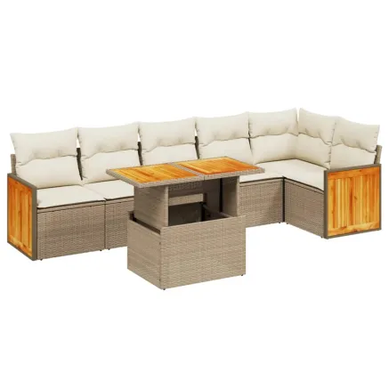 Salon de jardin avec coussins 7 pcs beige résine tressée 2