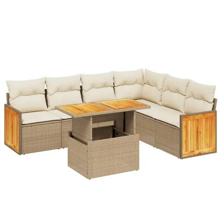 Salon de jardin avec coussins 7 pcs beige résine tressée