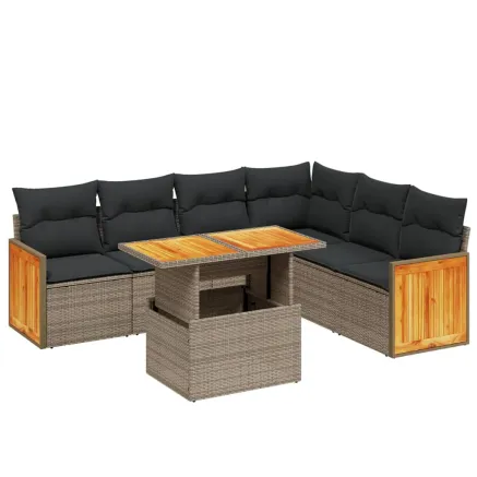 Salon de jardin avec coussins 7 pcs gris résine tressée 2