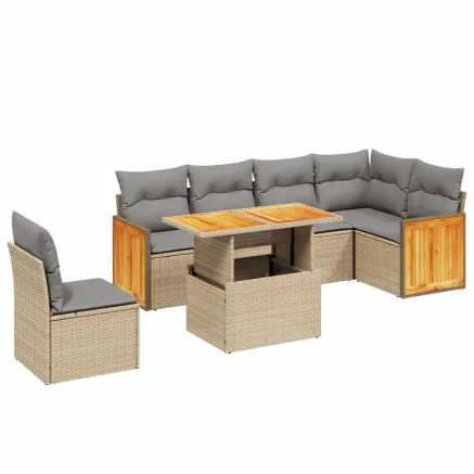 Salon de jardin avec coussins 7 pcs beige résine tressée 2