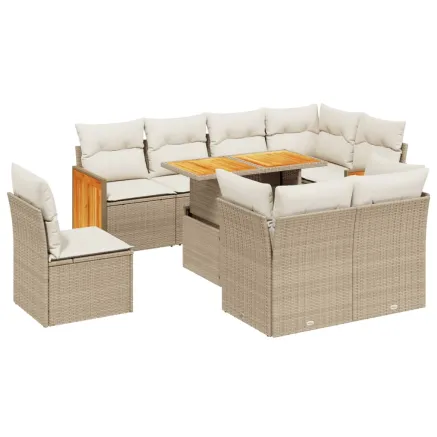 Salon de jardin avec coussins 9 pcs beige résine tressée 2