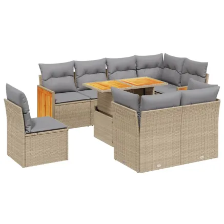 Salon de jardin avec coussins 9 pcs beige résine tressée 2