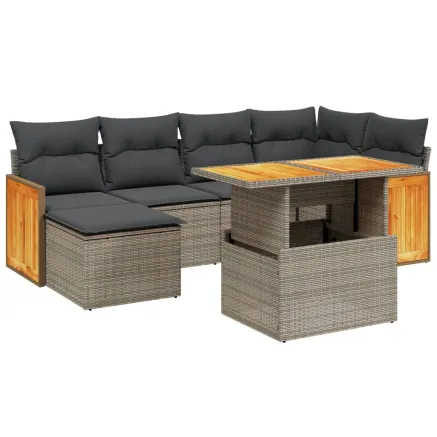 Salon de jardin avec coussins 7 pcs gris résine tressée 2
