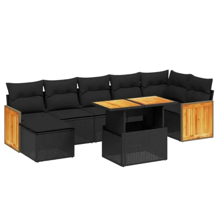 Salon de jardin 8 pcs avec coussins noir résine tressée 2