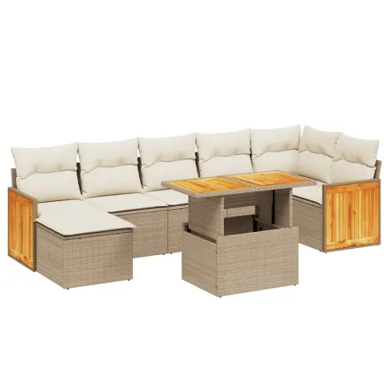 Salon de jardin avec coussins 8 pcs beige résine tressée 2
