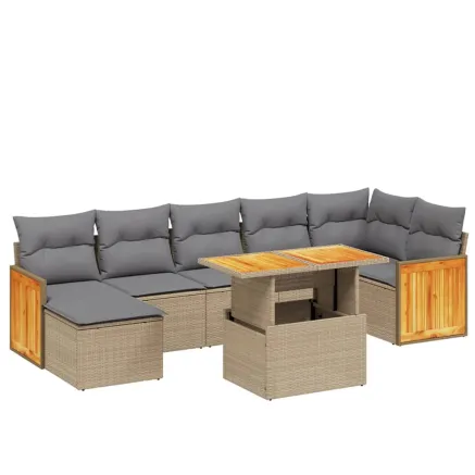 Salon de jardin avec coussins 8 pcs beige résine tressée 2