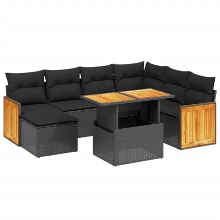 Salon de jardin 8 pcs avec coussins noir résine tressée 2