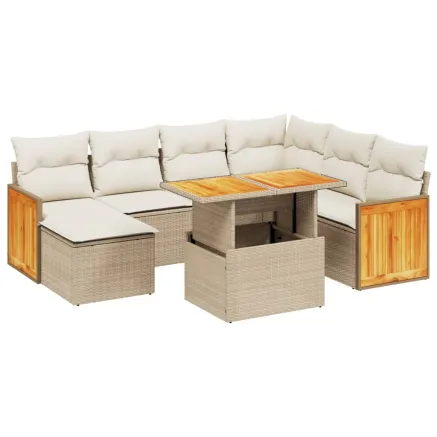 Salon de jardin avec coussins 8 pcs beige résine tressée 2
