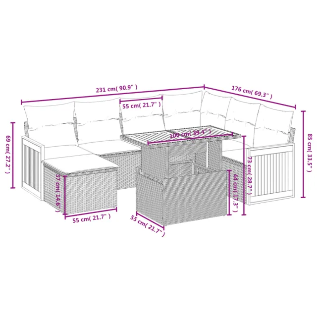 Salon de jardin avec coussins 8 pcs beige résine tressée