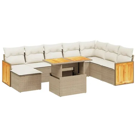 Salon de jardin avec coussins 9 pcs beige résine tressée 2