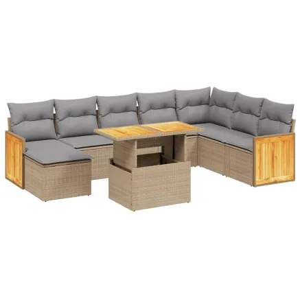 Salon de jardin avec coussins 9 pcs beige résine tressée 2