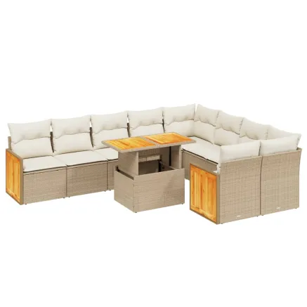 Salon de jardin avec coussins 10 pcs beige résine tressée 2