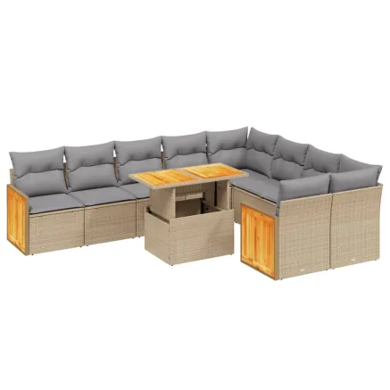 Salon de jardin avec coussins 10 pcs beige résine tressée 2