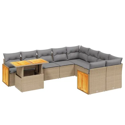 Salon de jardin avec coussins 10 pcs beige résine tressée 2
