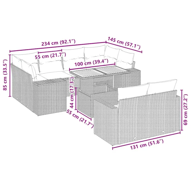 Salon de jardin 11 pcs avec coussins beige résine tressée