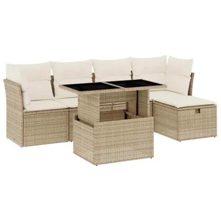 Salon de jardin avec coussins 6 pcs beige résine tressée 2
